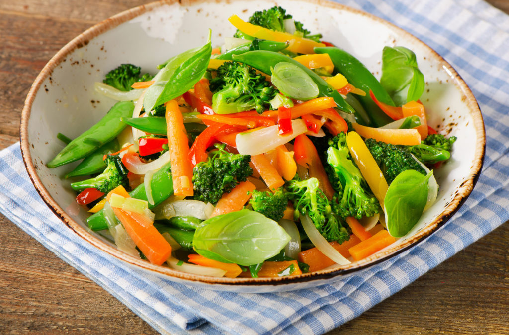 Vegetable stir fry on a plate.